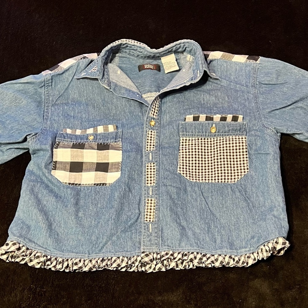 Vtg Crafted Denim Patchwork Button Up Crop Top Women’s Size 12-14 - Picture 2 of 8